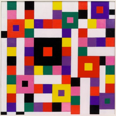 Charmion von Wiegand, The Great Field of Action or the 64 Hexagrams, 1953, oil on canvas, 27 3/4 x 27 9/16 inches.