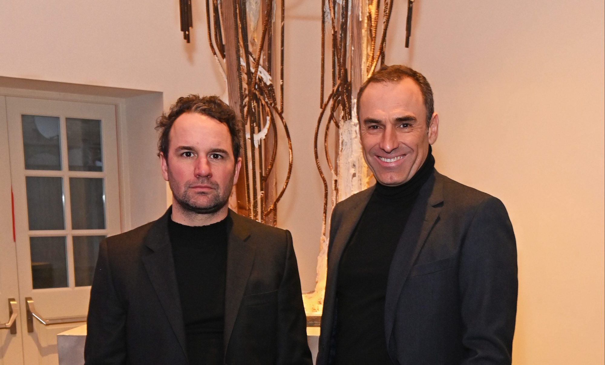 LONDON, ENGLAND - APRIL 27: Julien Lombrail (L) and Loic Le Gaillard attend the opening of Carpenters Workshop Gallery in the newly redeveloped Ladbroke Hall, featuring exhibitions by Sir David Adjaye and Jose Zanine Caldas, on April 27, 2023 in London, England. (Photo by David M. Benett/Alan Chapman/Dave Benett/Getty Images)