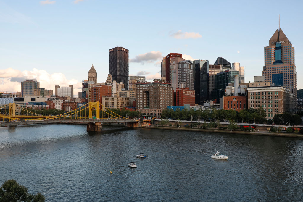 PITTSBURGH, PA - JULY 29: General view of the downtown Pittsburgh skyline during a regular season game between the Philadelphia Phillies and Pittsburgh Pirates on July 29, 2023, at PNC Park in Pittsburgh, PA. (Photo by Brandon Sloter/Icon Sportswire via Getty Images)