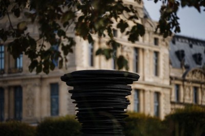 This photograph shows a work by Marocain artist Meriem Bennani entitled "Windy" on display at the Tuileries Gardens in Paris on October 16, 2023, as part of Paris+ fair by Art Basel. Works of art in public spaces, exceptional auctions, peripheral exhibitions in all directions: the second edition of the modern and contemporary art fair, Paris+, taken over by Art Basel, opens on October 18, 2023 in Paris, on "emergency attack" alert, the highest level of the "Vigipirate" system.